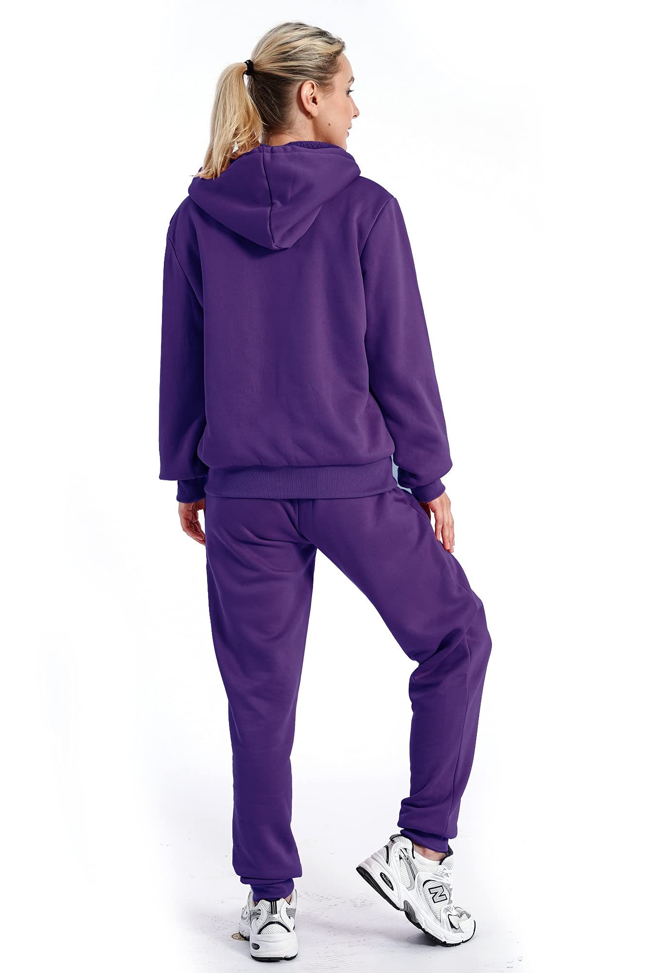 Women's Sherpa Lined 2-Piece Track Suit Set - Casual Winter Workout Outfits & Lounge Wear for Running, Yoga, and Home Comfort