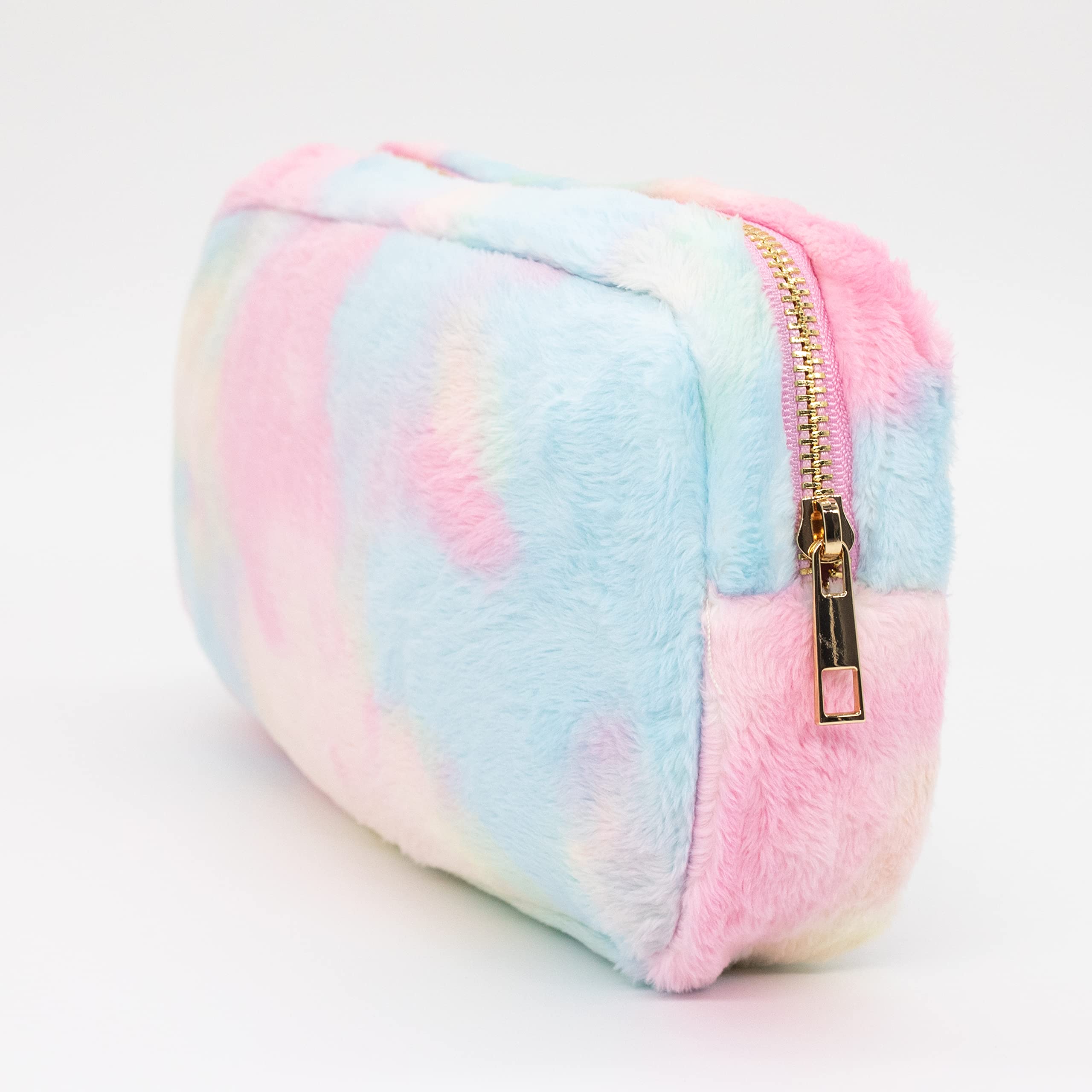 Waterproof Nylon Teddy Corduroy Travel Makeup Bag - Medium Size Tie-Dye Terry Cosmetic Pouch for Toiletries & Beauty Essentials | Perfect for Vacation, Gym & Daily Organizer