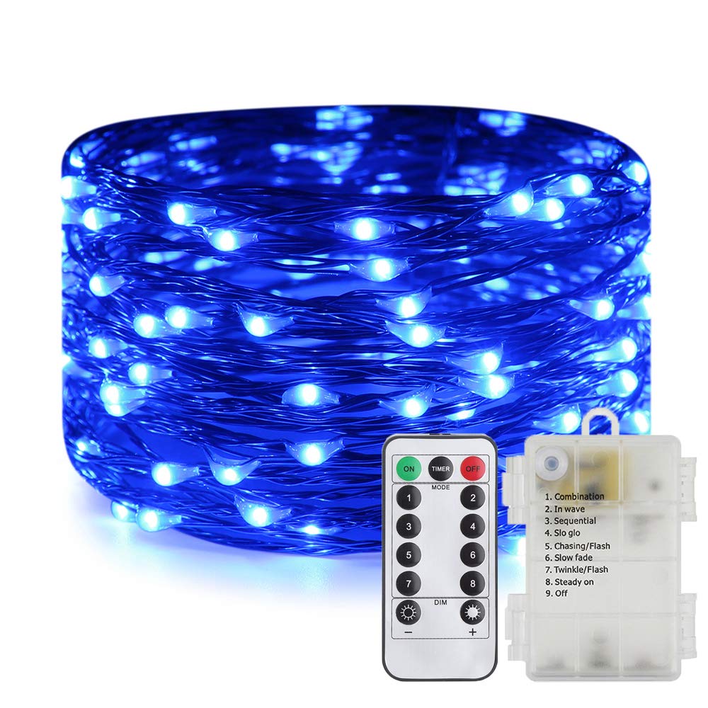 20ft 120 LED Fairy Lights with Remote & Timer - Waterproof Battery Operated Copper Wire String Lights for Bedroom, Patio, Garden, Party & Christmas Decorations (Blue) | Indoor & Outdoor Decorative Lighting