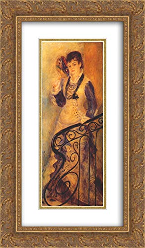 Pierre Auguste Renoir 'Woman On A Staircase' 14x24 Gold Ornate Framed Art Print - Double Matted Museum Quality Reproduction | Perfect for Living Room, Bedroom & Office Wall Decor