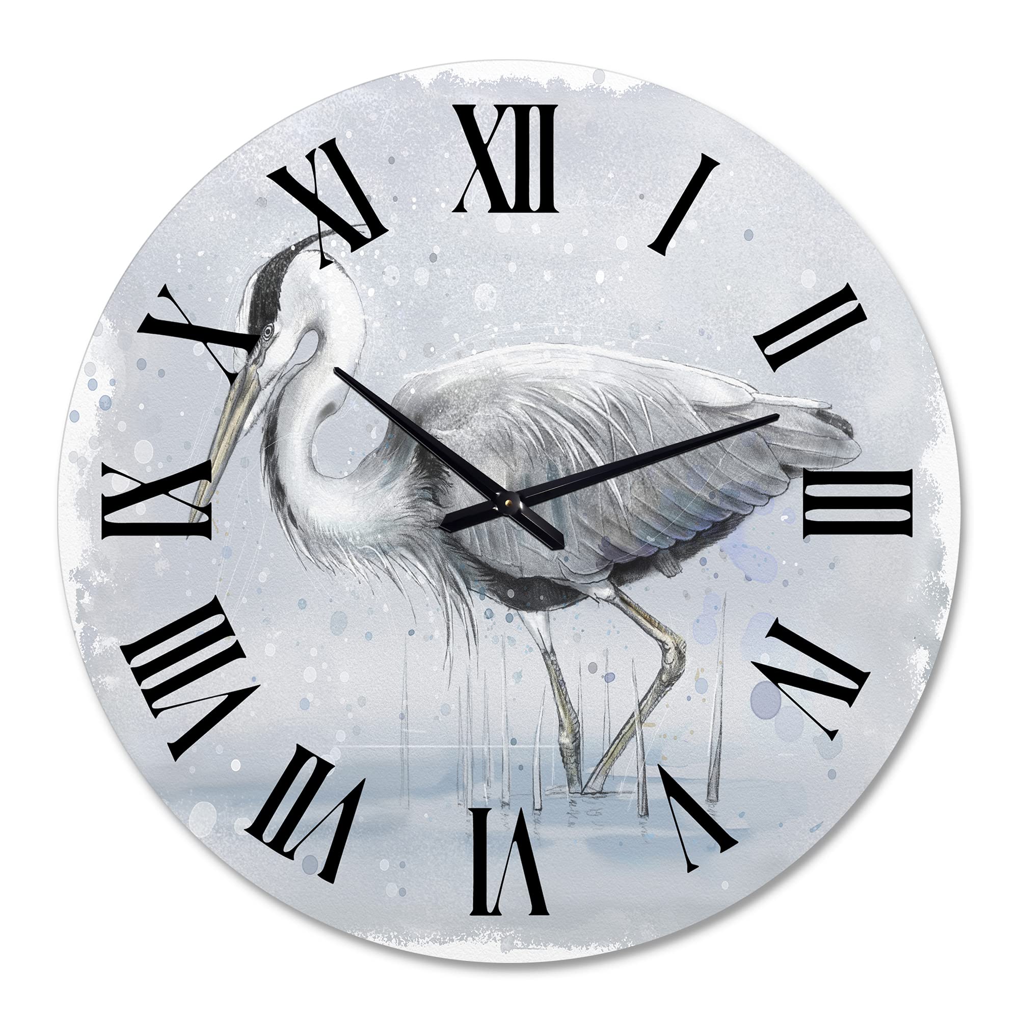 Farmhouse Wall Clock 'Grey Heron Bird' - Large Rustic Home Decor Clock with Animal Design - Perfect for Living Room, Bedroom & Kitchen Wall Decor
