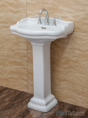 Fine Fixtures Roosevelt 22-Inch Pedestal Bathroom Sink - Durable Vitreous China Ceramic with 8-Inch 3-Hole Faucet - Modern Vanity Sink for Small Bathrooms, Powder Rooms & Guest Baths