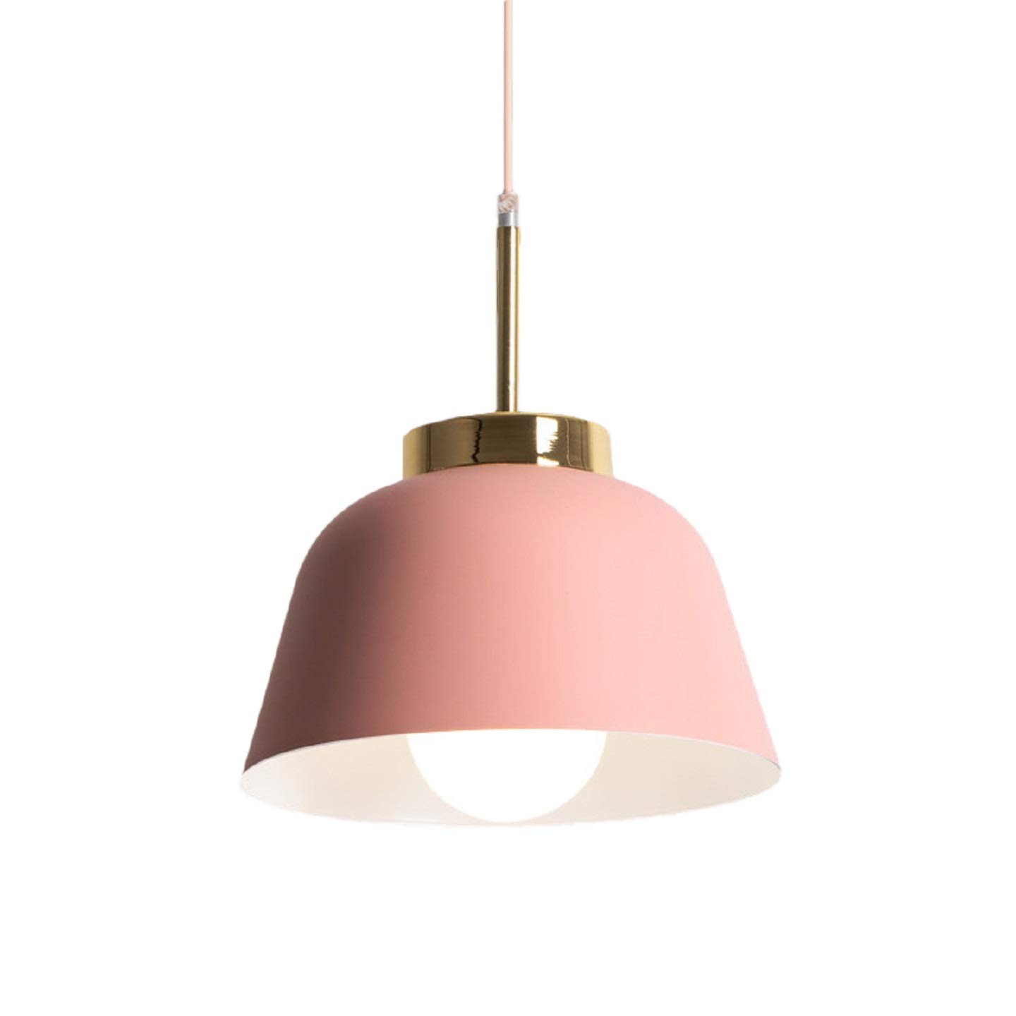 Macaroon Pendant Light Fixture with Metal Shade - Modern Ceiling Hanging Lamp for Kitchen Island, Dining Room, Bedroom & Living Room Decor (Pink)