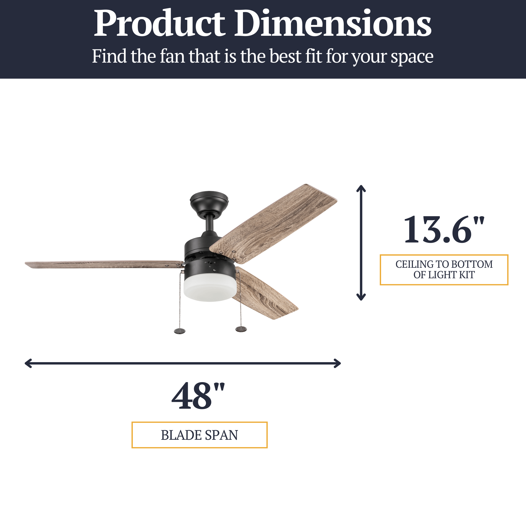48 Inch Bronze Ceiling Fan with Pull Chain - Modern & Energy Efficient - Perfect for Living Room, Bedroom, or Patio