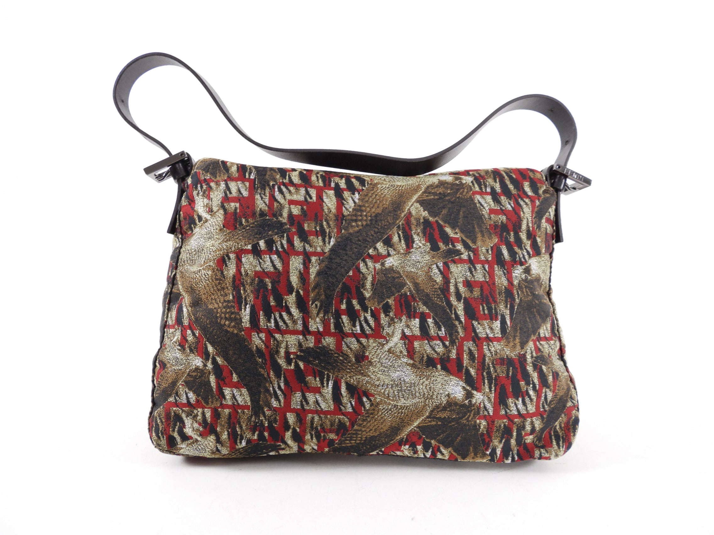 Fendi Mama Zucca Falcon Baguette Handbag - Red & Brown Crossbody Purse for Women | Fashion Luxury Shoulder Bag for Evening Parties & Date Nights