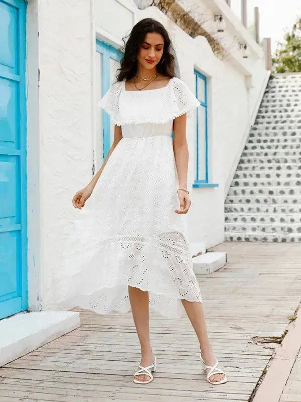 Elegant Women's Solid Color Lace Long Dress for Evening Party, Wedding Guest, or Special Occasions