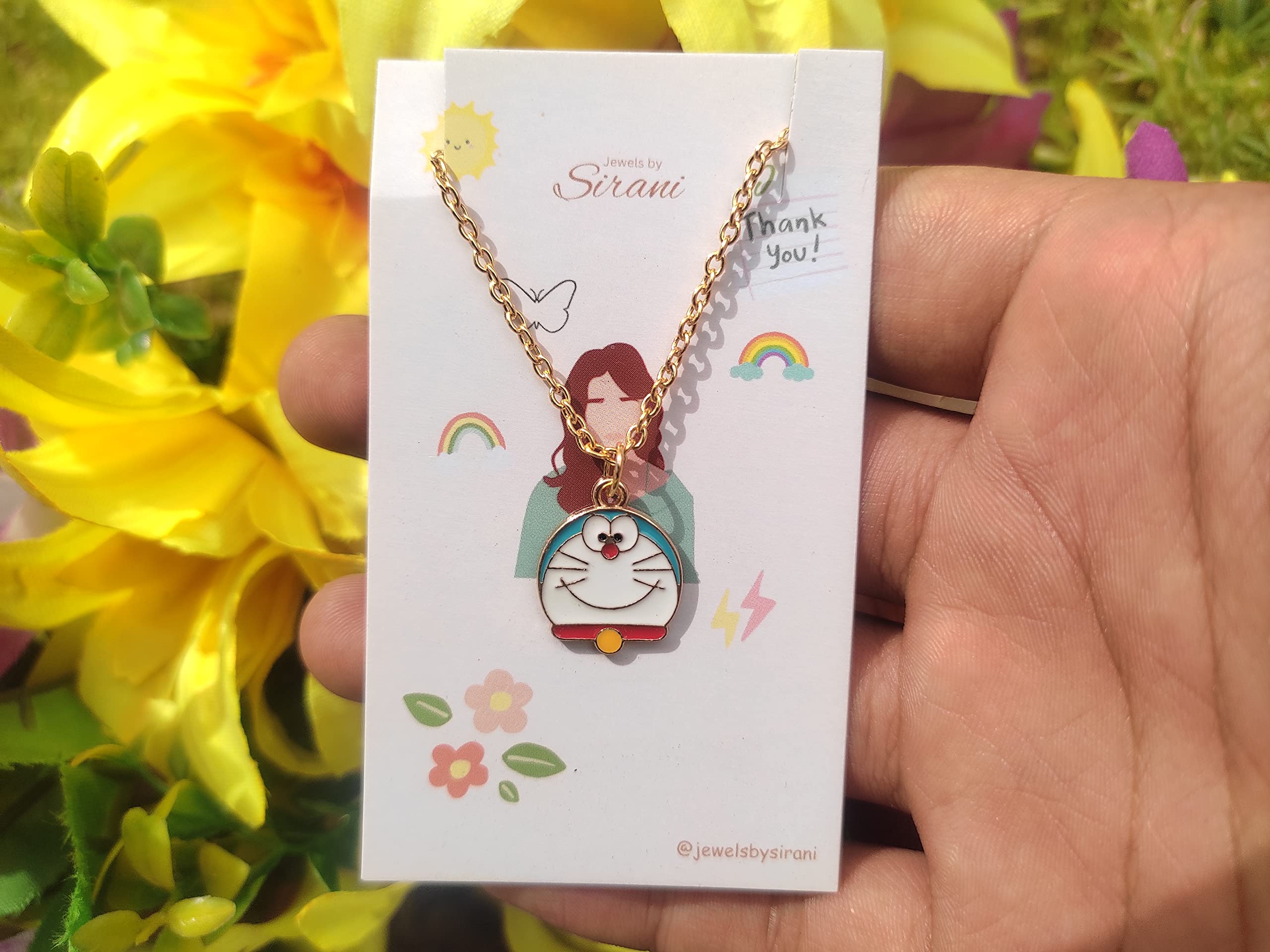 Cute Pendant Necklace for Kids, Girls & Women - Pack of 2 (Pink Penguin & Doremon) | Fashion Jewelry Gift for Birthday, Christmas & Everyday Wear