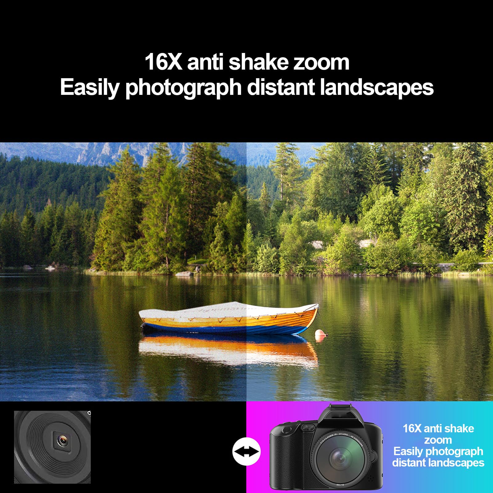 4K Digital Camera 64MP with 16x Zoom & Night Vision - Dual Lens Camcorder for Beginners, Includes 32GB Memory Card - Perfect for Travel Photography, Vlogging & Low Light Shooting