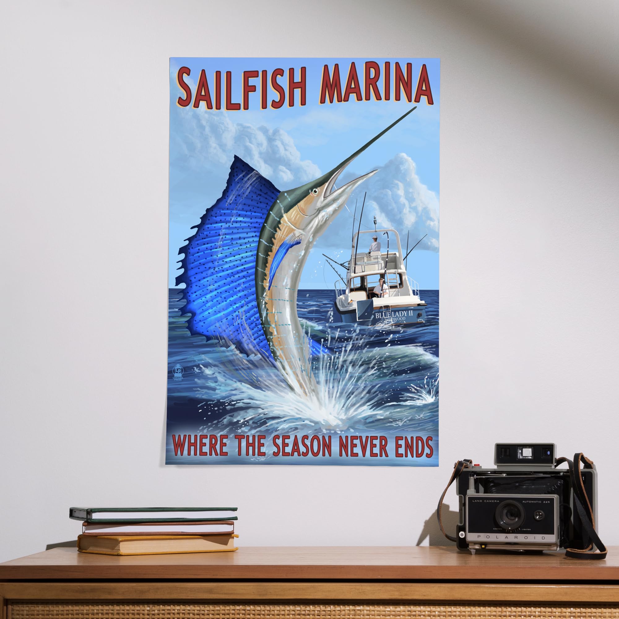 Lantern Press 16x24 Inch Giclee Art Print - Sailfish Marina Florida Coastal Wall Decor - Perfect for Beach House, Living Room & Office Wall Art