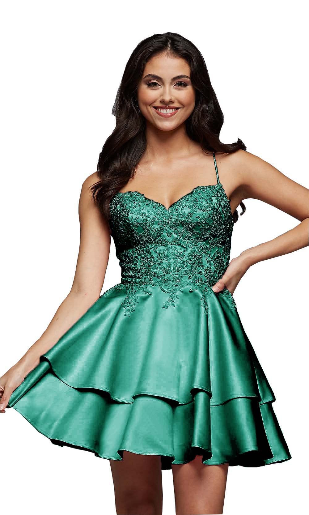 Elegant Lace Beaded Homecoming Dress with Satin Layers - V-Neck Short Cocktail Party Gown for Prom, Homecoming & Special Occasions | Perfect for Dances, Formal Events & Evening Parties