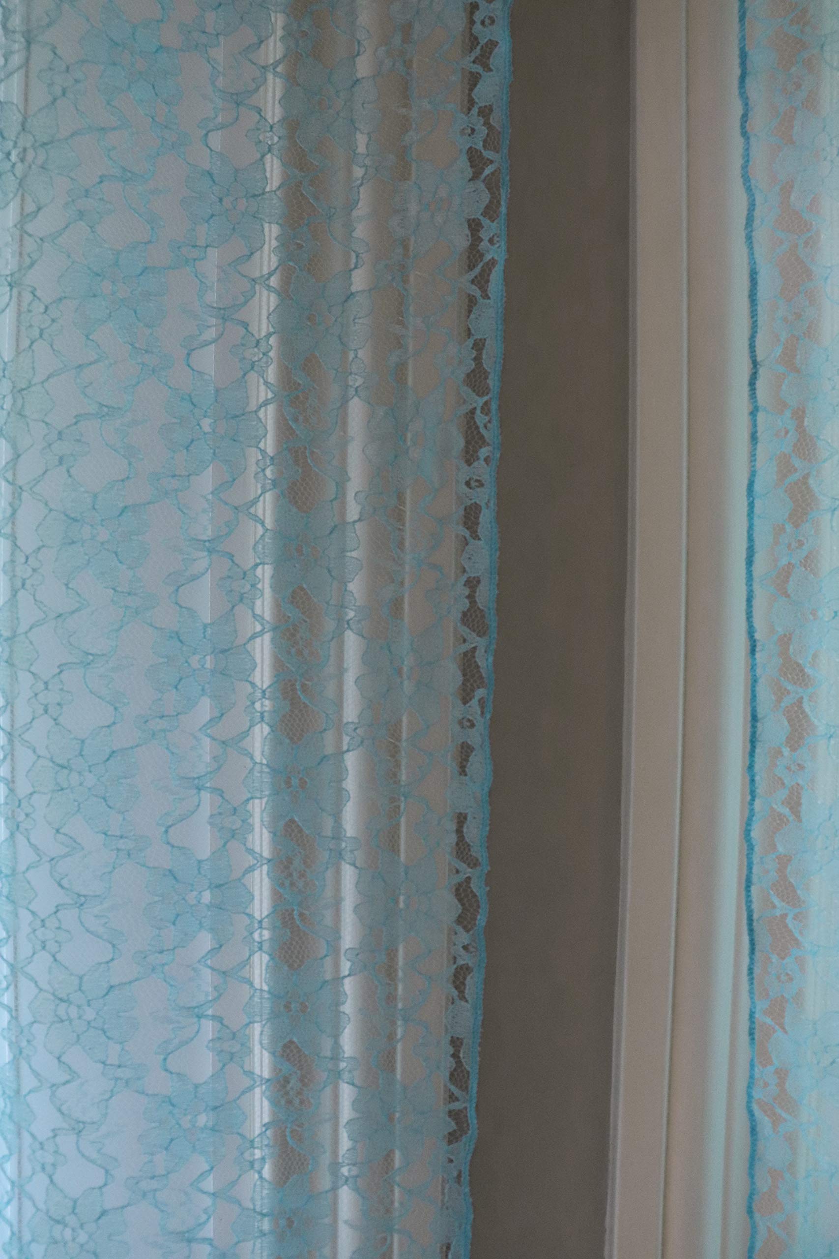 Floral Lace Window Curtain Panel - Sheer Aqua Lace for Bedroom & Kitchen Decor