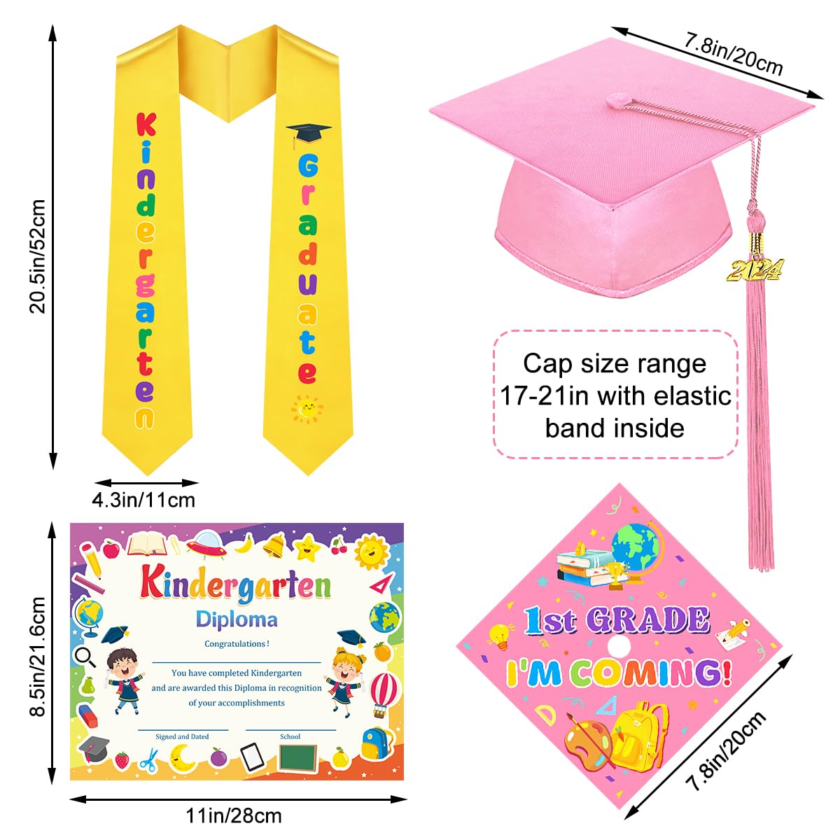 Kindergarten Graduation Cap and Gown Set with Tassel & Stole - Preschool Graduation Certificate for Kids - Perfect for Preschool Ceremony, Kindergarten Celebration & Photo Shoots
