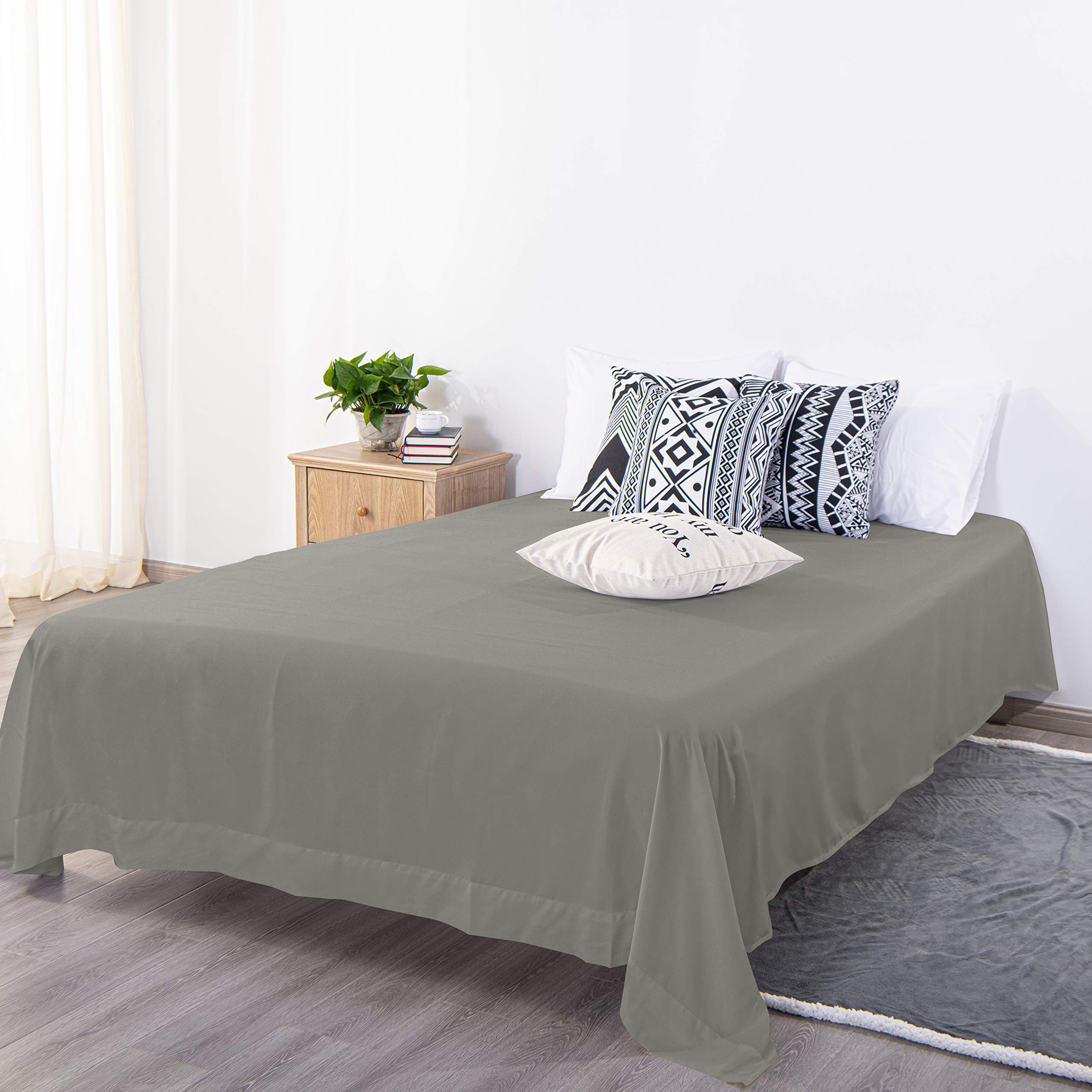 Luxury 1800 Thread Count California King Microfiber Flat Sheet - Wrinkle & Fade Resistant, Smoke Grey - Perfect for Master Bedrooms & Guest Rooms
