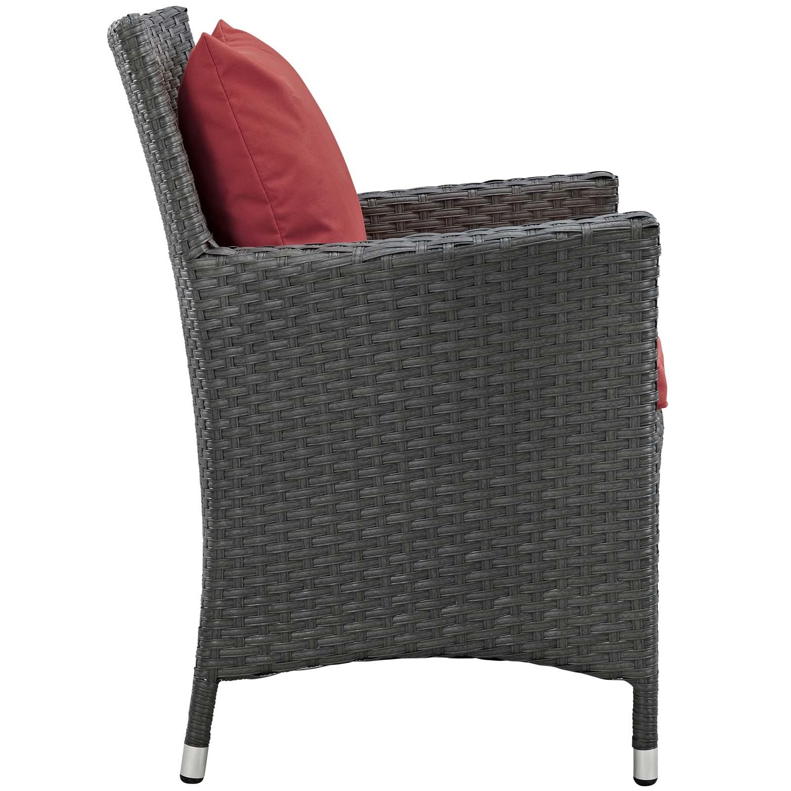 Modway EEI-2243-CHC-RED-SET Sojourn Wicker Rattan Outdoor Patio Dining Chairs Set of 4 - Sunbrella Canvas Red Armchairs for Garden, Poolside & Backyard Relaxation