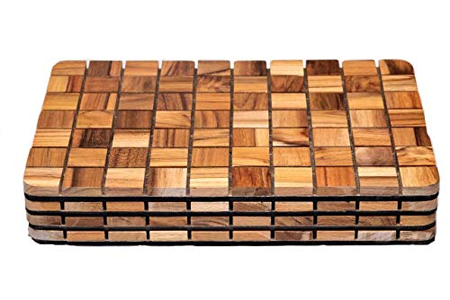 Premium Teak Wood Trays Set of 4 - Rectangular Light Brown Serving Trays for Dining, Entertaining & Home Decor