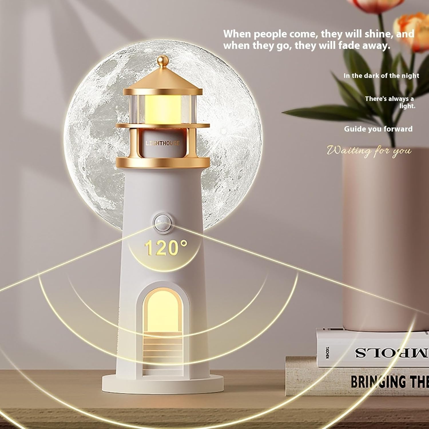 Moonlight Lighthouse Night Light - Portable LED Lighthouse Projector Lamp with Wireless Charging, Perfect for Bedroom, Nursery, Kids Room & Home Decor - Creates Soothing Ambiance for Relaxation & Sleep