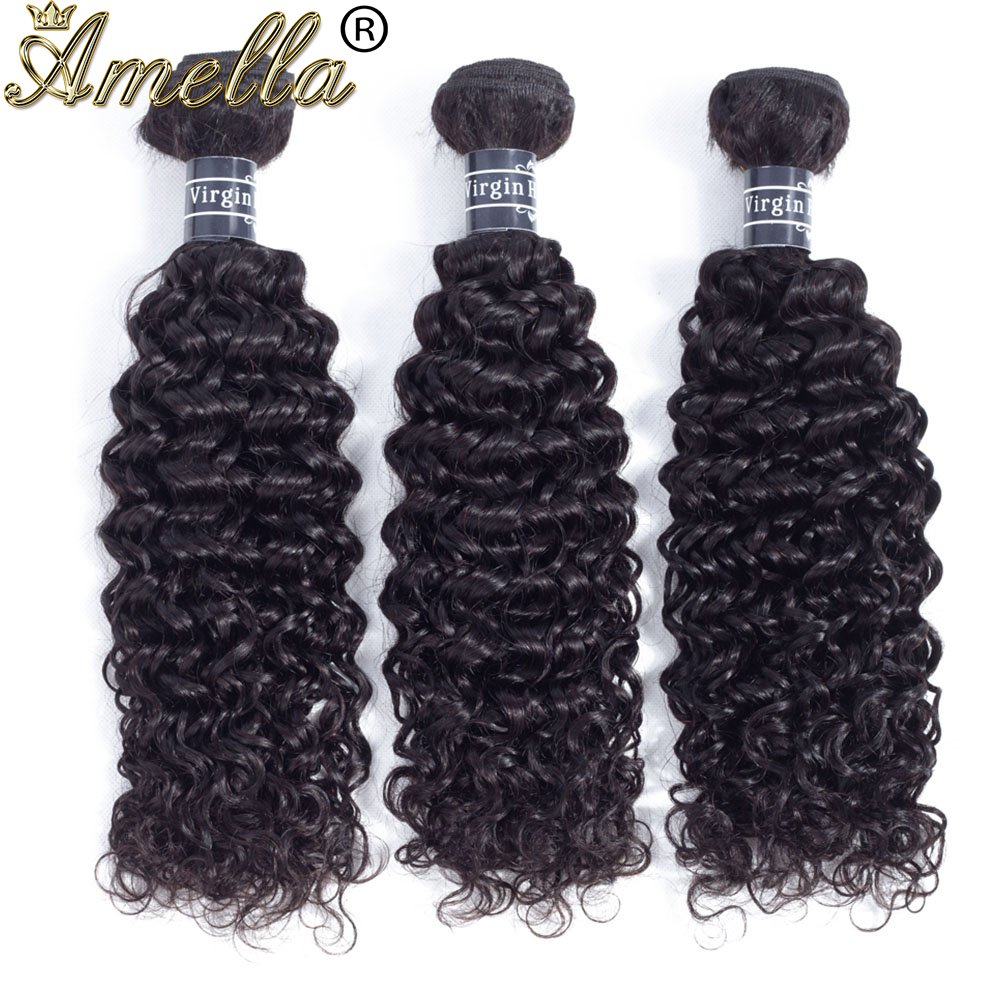 Amella Hair 100% Unprocessed Brazilian Curly Human Hair Bundles with Closure (16