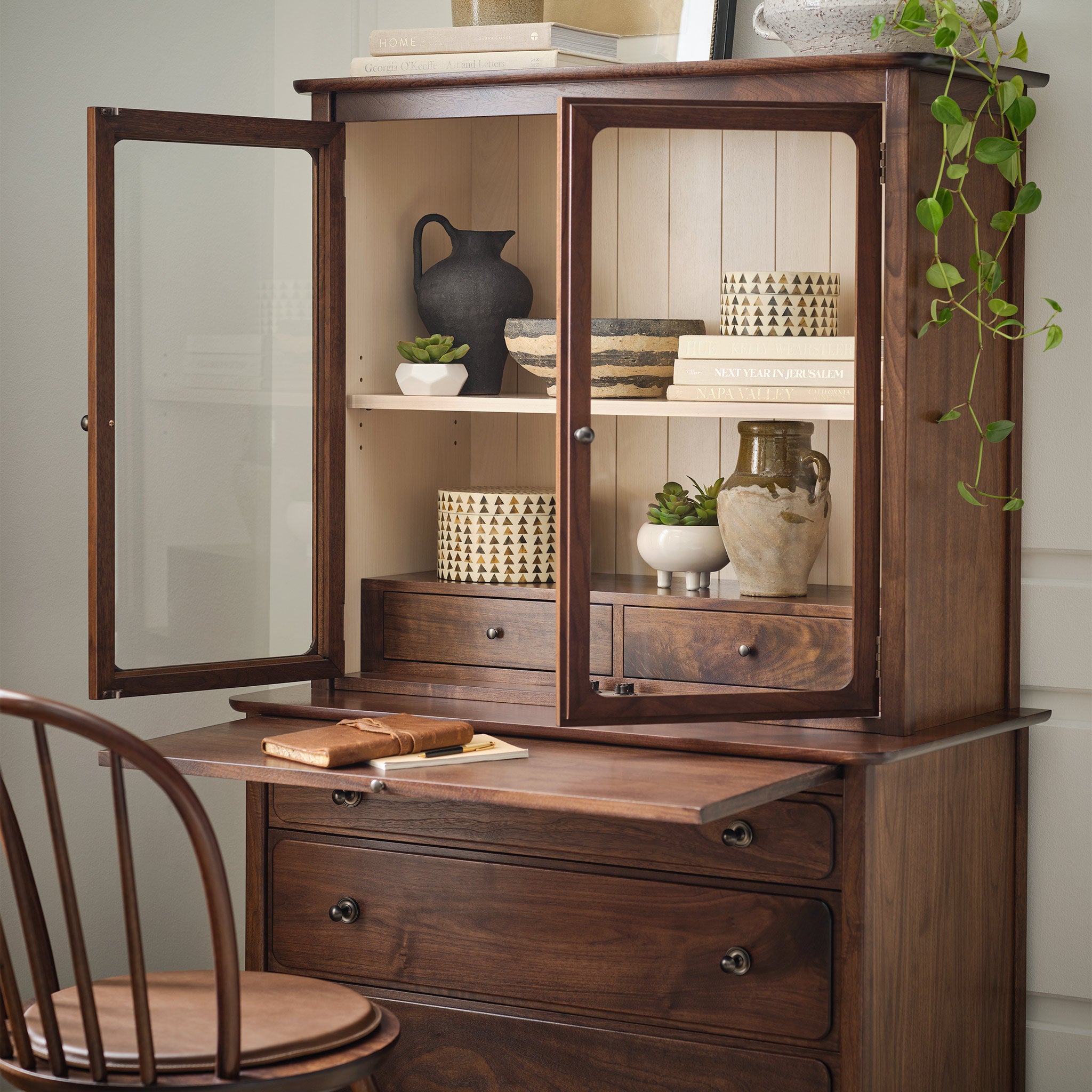 Hudson Valley Chest with Pullout Desk - Solid Wood Storage Cabinet with Hidden Writing Table for Bedroom, Office & Small Spaces