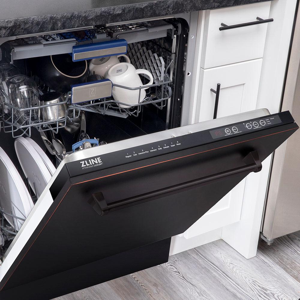 ZLINE 24 Inch Tallac Series 3rd Rack Dishwasher with Oil Rubbed Bronze Panel & Traditional Handle - 51dBa Ultra Quiet (DWV ORB 24) | Perfect for Modern Kitchens, Small Spaces & Energy-Efficient Homes