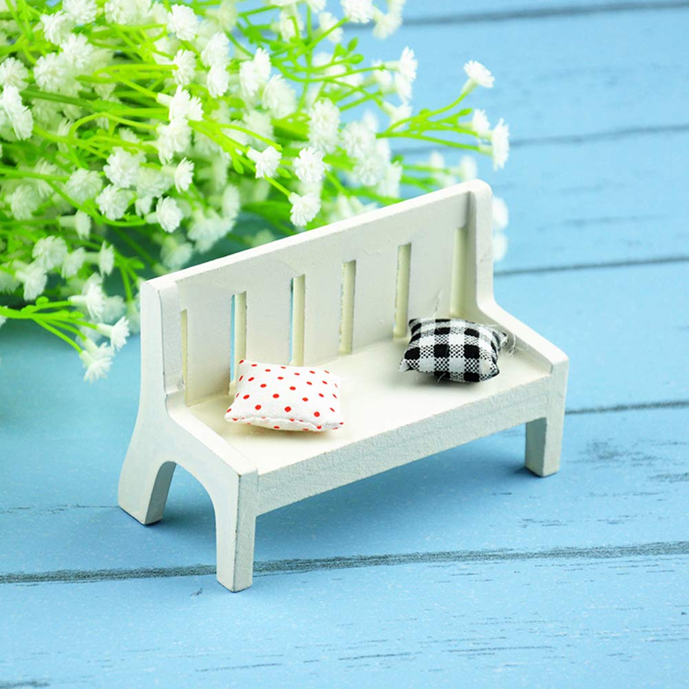 Mini Wooden Bench with Cushions - DIY Dollhouse Furniture, Kids Pretend Play Toy, Modern Dollhouse Decor for Landscape & Photo Props - Perfect Birthday Gift for Kids & Adults, Great for Home Decor & Creative Play Scenes