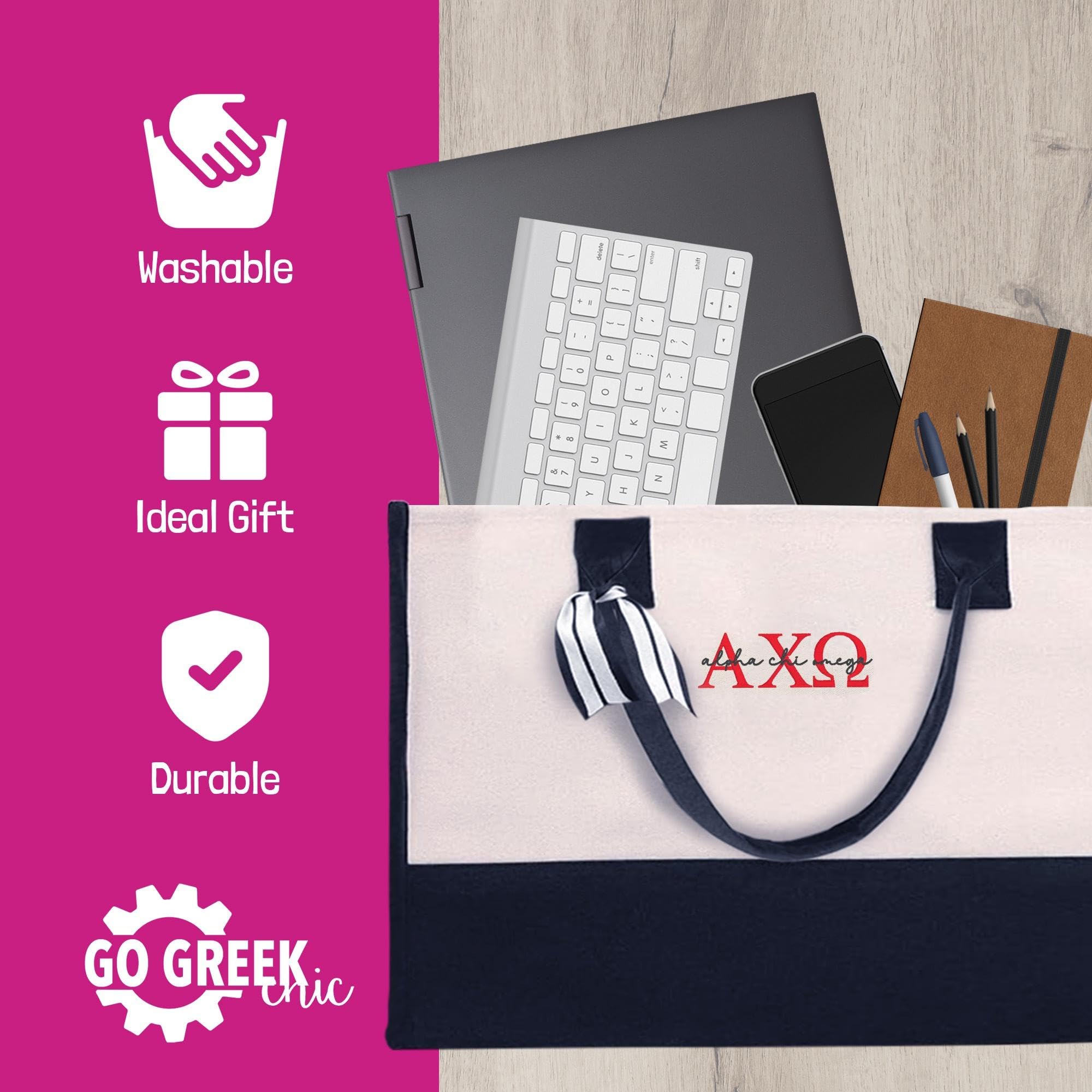 Go Greek Chic Embroidered Cotton Tote Bag - Stylish & Durable Handbag for Women, Perfect for Shopping, Beach & Daily Use