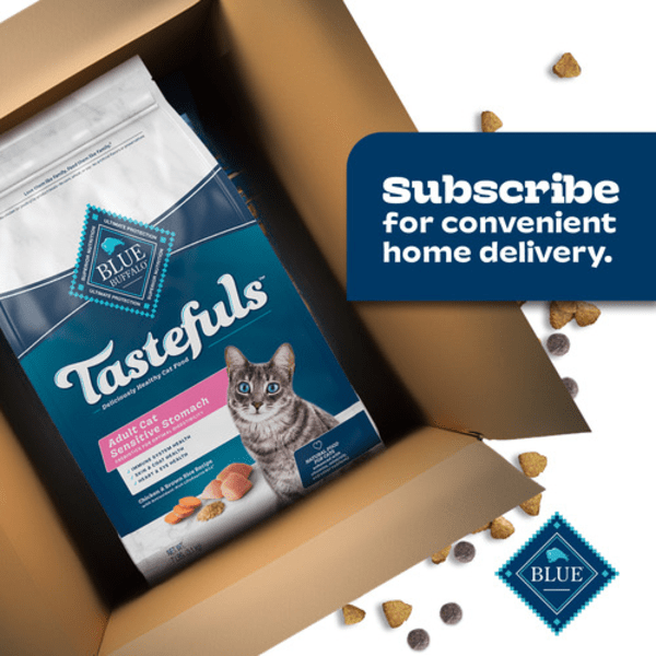 BLUE Tastefuls Sensitive Stomach Chicken & Brown Rice Recipe Dry Cat Food - Grain-Free Digestive Support for Adult Cats - Perfect for Indoor Cats with Food Allergies