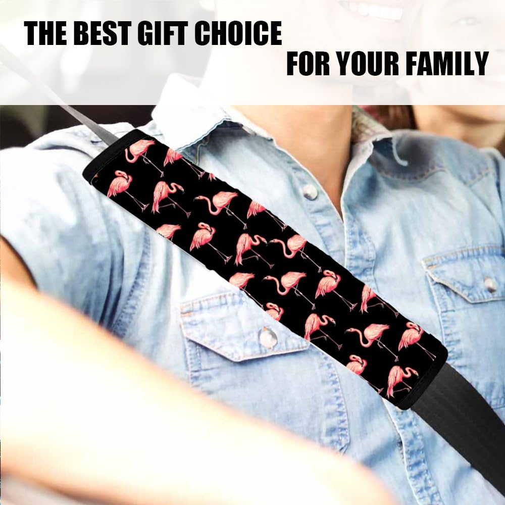 Black Flamingo Car Seat Belt Strap Covers - Soft Shoulder Pads for Adults & Kids - Neck Protection for Women, Men, Girls & Boys - Universal Fit for Cars, SUVs & Trucks - Perfect for Commuting, Road Trips & Daily Driving - Also Great as Backpack Straps & Handbag Accessories