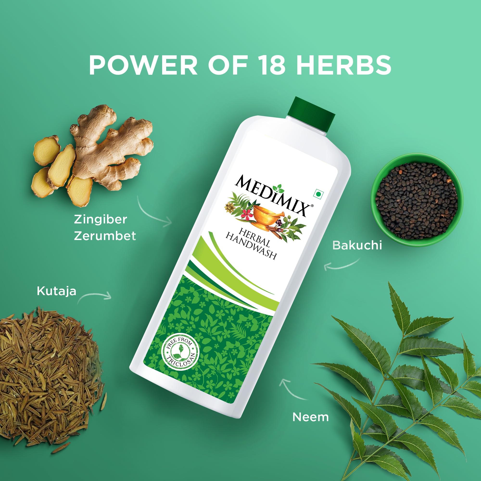 Medimix Herbal Liquid Handwash 1L Refill Bottle - Natural Germ Protection, Soft & Moisturized Hands | Free from Harsh Chemicals | Enriched with 18 Exotic Herbs | Perfect for Home, Office & Travel Use