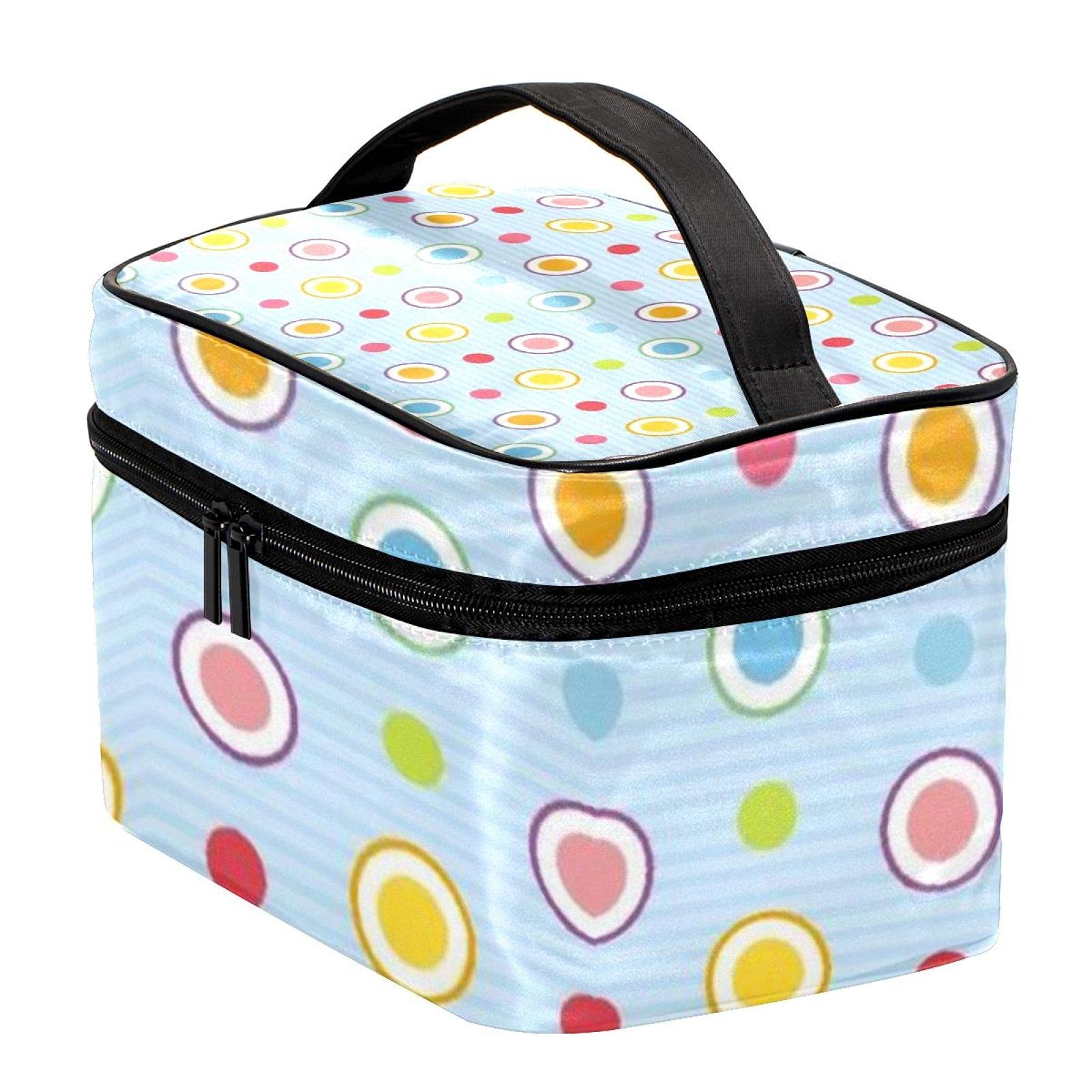 Colorful Geometric Dots Large Travel Makeup Bag - Waterproof Cosmetic Organizer with Zipper for Women & Girls | Perfect for Vacation, Gym, and Daily Essentials Storage