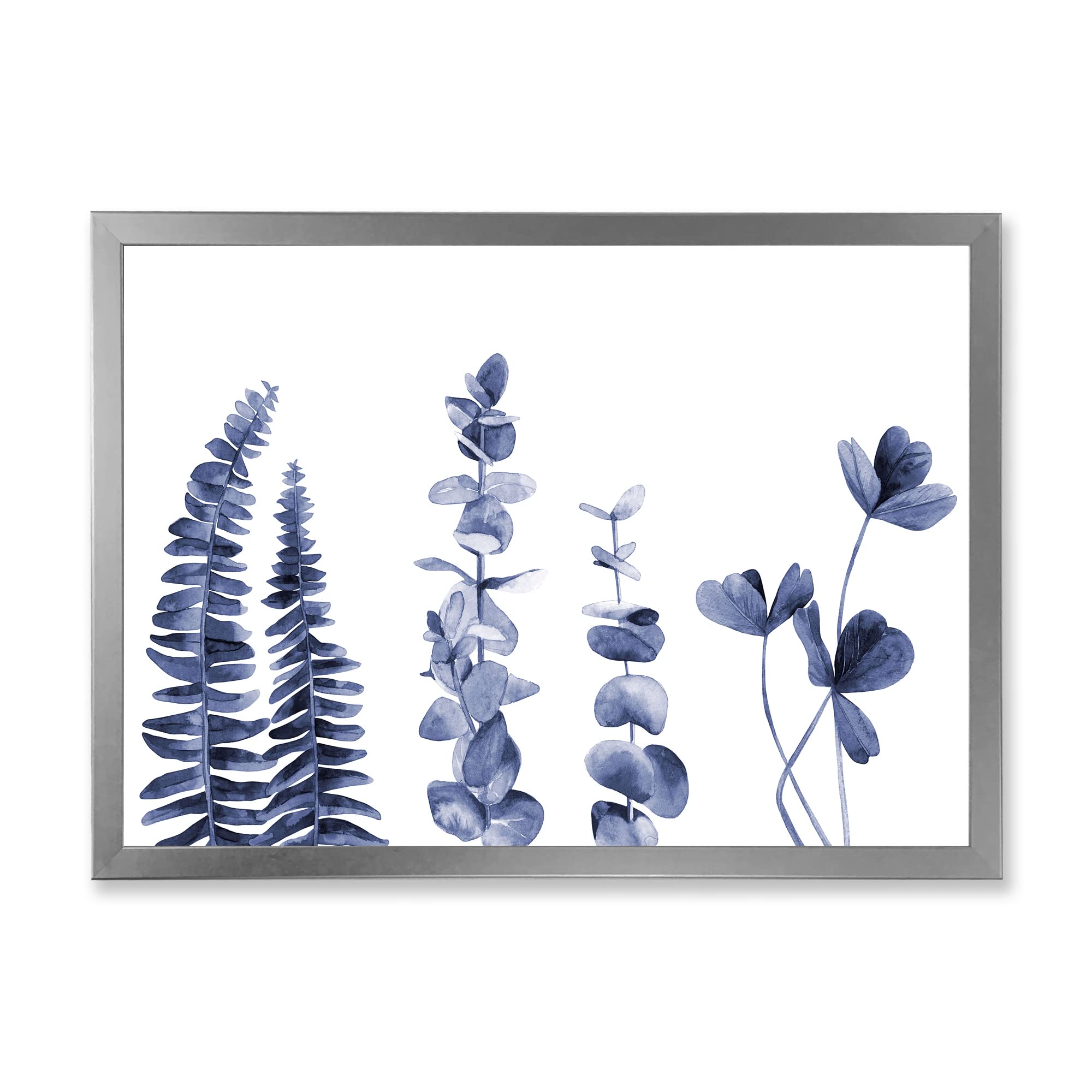 DesignQ Navy Blue Eucalyptus Traditional Framed Wall Art - Perfect for Living Room, Bedroom & Office Decor