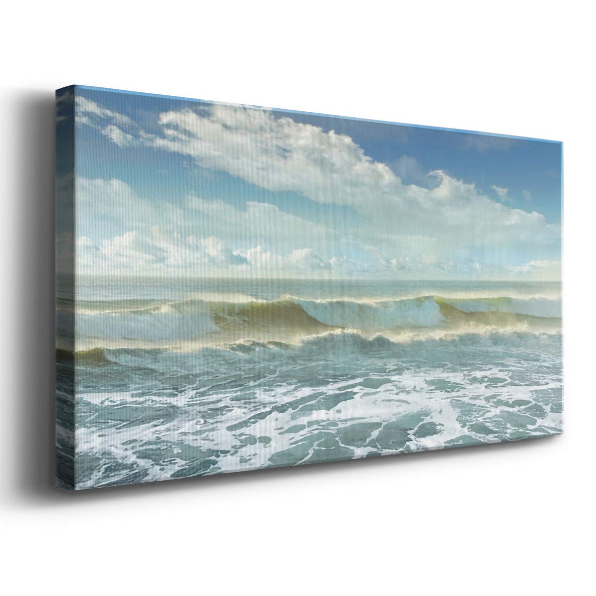 Modern Ocean Surf Canvas Wall Art - Blue Beach Landscape Print for Living Room, Bedroom, Bathroom & Office Decor - Ready to Hang 24x48 Inches - Coastal Home & Vacation House Wall Decor