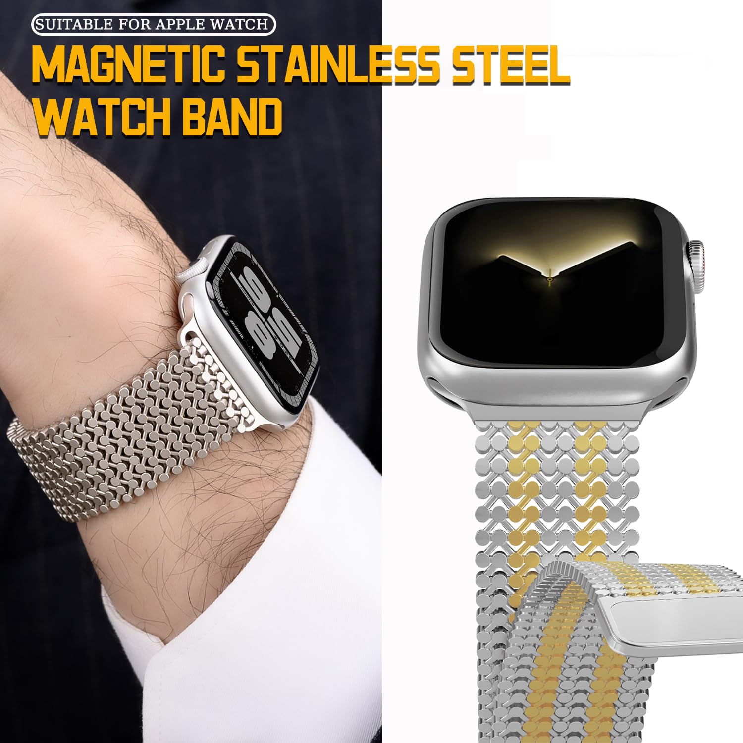 Premium Stainless Steel Watch Band for Apple Watch 38mm 40mm 41mm 42mm 44mm 45mm 49mm - Magnetic Clasp Metal Mesh Strap Compatible with iWatch Series - Adjustable Sport Loop for Men & Women - Perfect for Workouts, Business Meetings & Everyday Wear