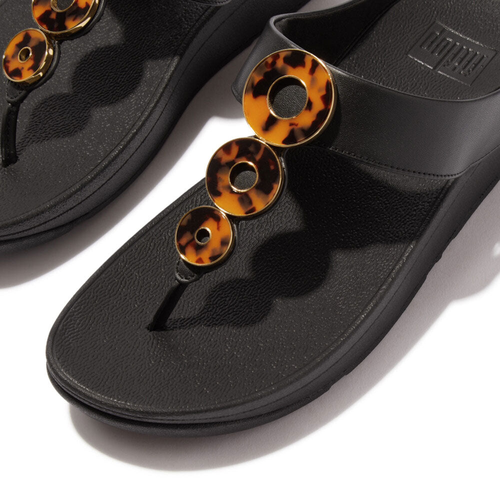 FitFlop Fino Resin Metallic Sandals for Women - All Black Comfortable Slip-On Summer Beach Walking Shoes | Perfect for Vacation, Poolside, and Casual Outings