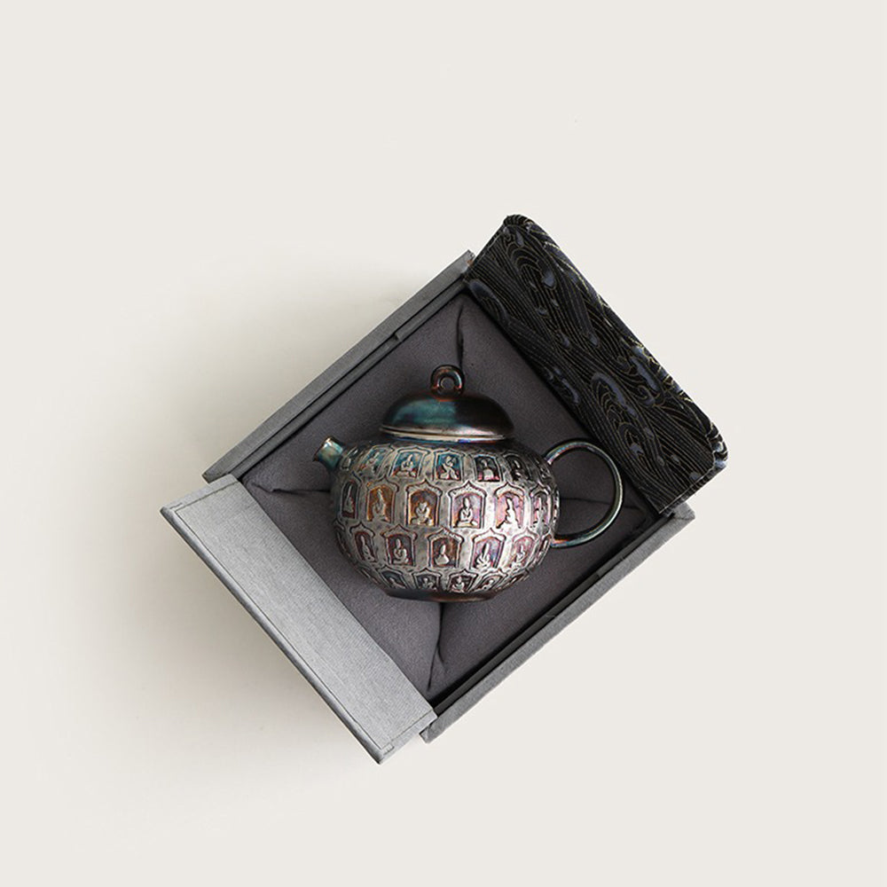 Handcrafted Silver Plated Ceramic Buddha Teapot - Elegant Asian Tea Set for Meditation & Home Decor | Perfect for Tea Ceremonies, Gifts, and Zen Living Spaces