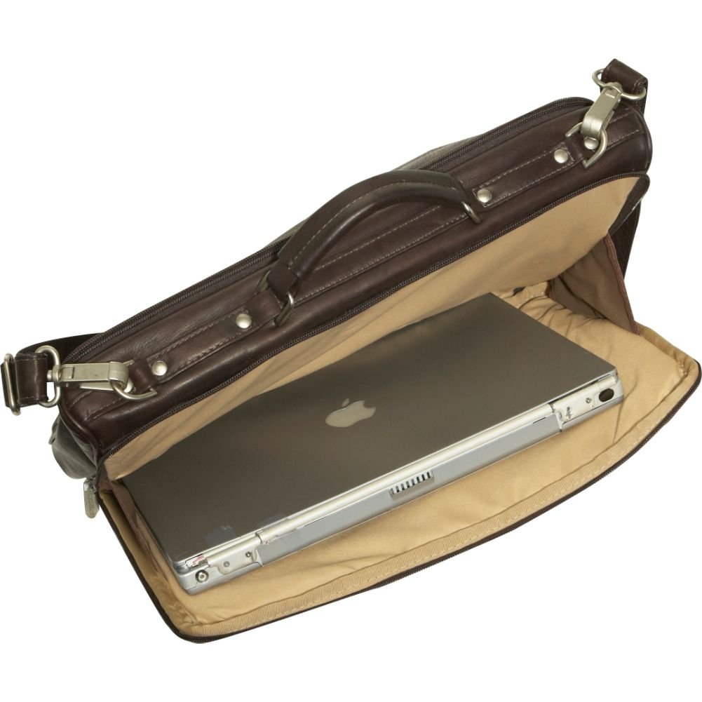Premium Double Executive Laptop Bag for Business & Travel - Saddle Brown Leather - Fits 15.6