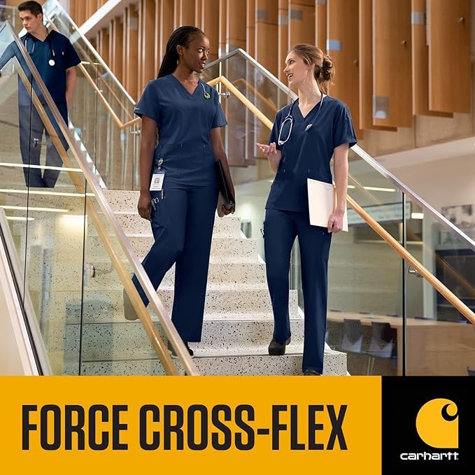 Carhartt Force Cross-Flex Men's Henley Scrub Top - Breathable Workwear for Medical Professionals - Navy Blue Scrubs for Doctors, Nurses & Healthcare Workers