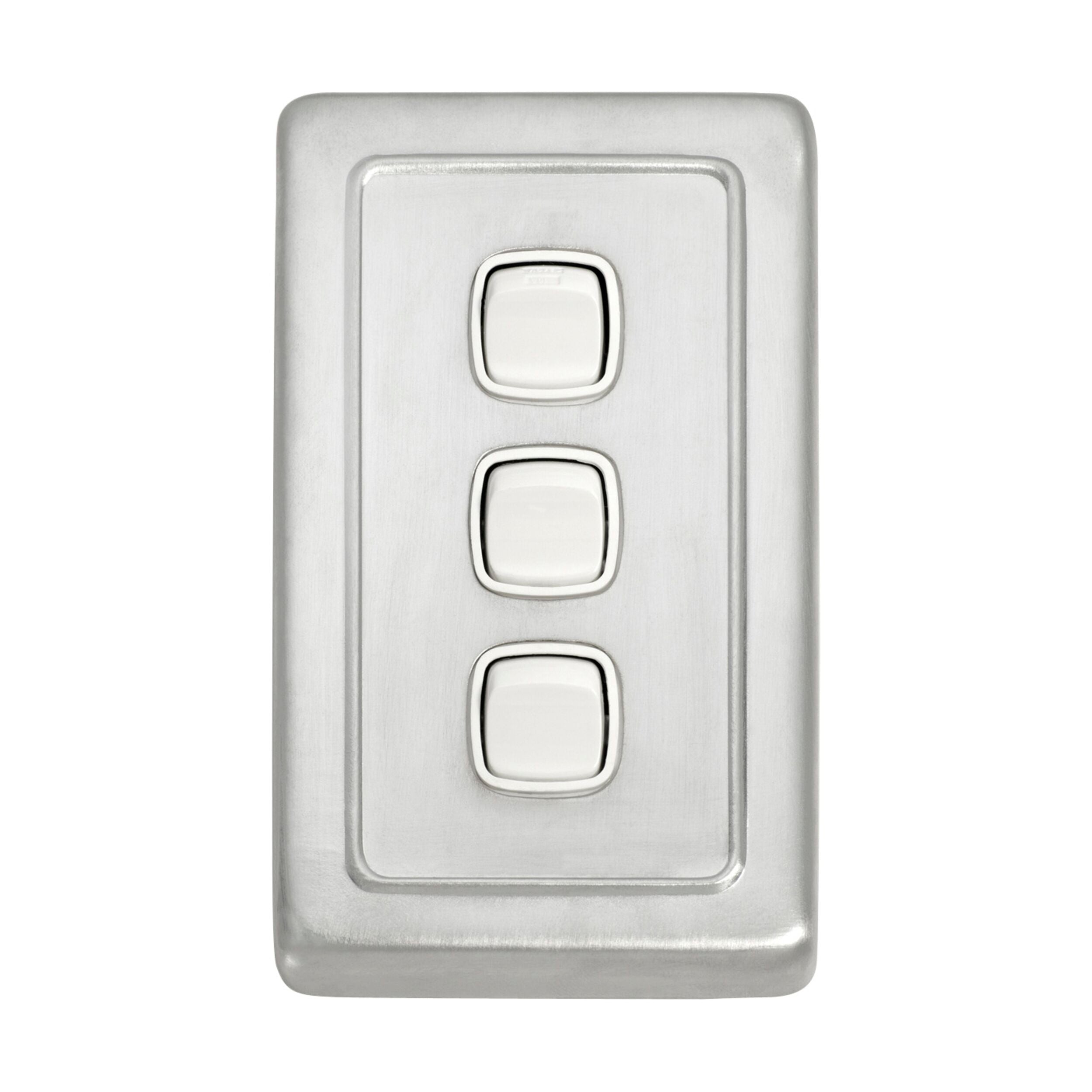 3 Gang White Satin Chrome Rocker Switch Flat Plate - 115mm x 72mm (HxW) - Perfect for Home, Office & Commercial Electrical Installations