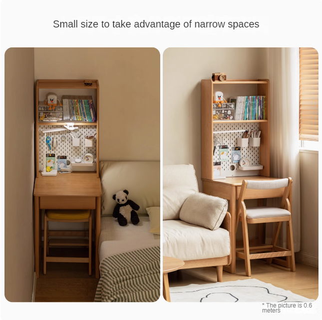 Solid Wood Beech Rubber Children's Study Desk with Bookshelf - Perfect for Kids' Bedroom, Homeschooling & Reading Nook