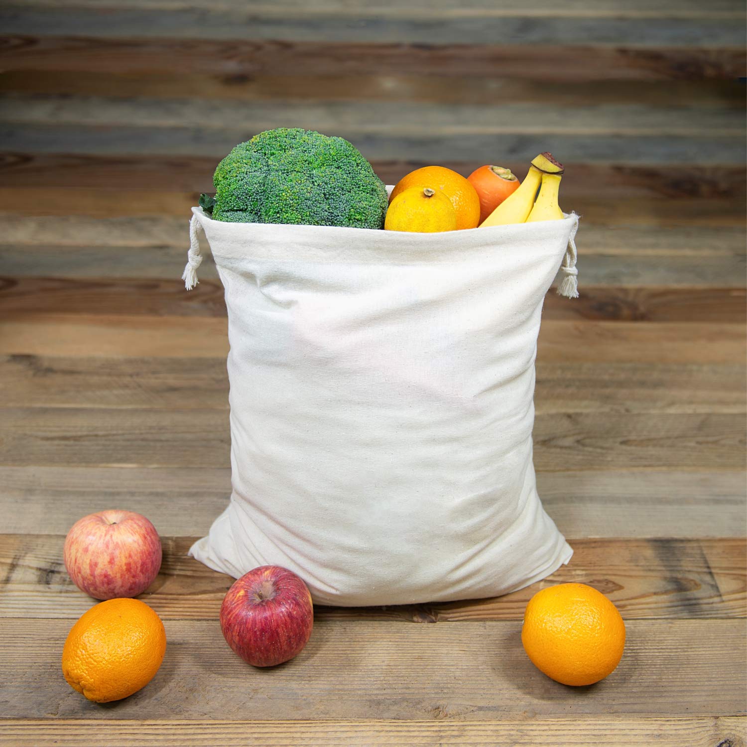 TOPDesign 6-Pack 14” x 17” Reusable Cotton Produce Bags - Eco-Friendly Muslin Shopping Bags with Drawstring for Groceries, Fruits & Vegetables Storage - 100% Natural, Washable & Biodegradable Food Safe Bags - Perfect for Farmers Market, Bulk Shopping & Zero Waste Lifestyle