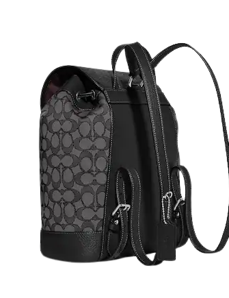 Coach Dempsey Drawstring Backpack - Signature Jacquard Fabric with Coach Patch & Stripe Design - Perfect for School, Travel & Everyday Use