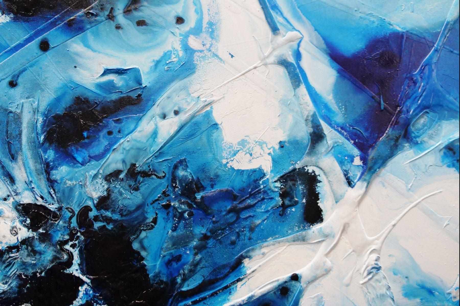 Blue Theory 200cm x 100cm Blue White Textured Abstract Canvas Art - Perfect for Modern Living Room & Office Wall Decor