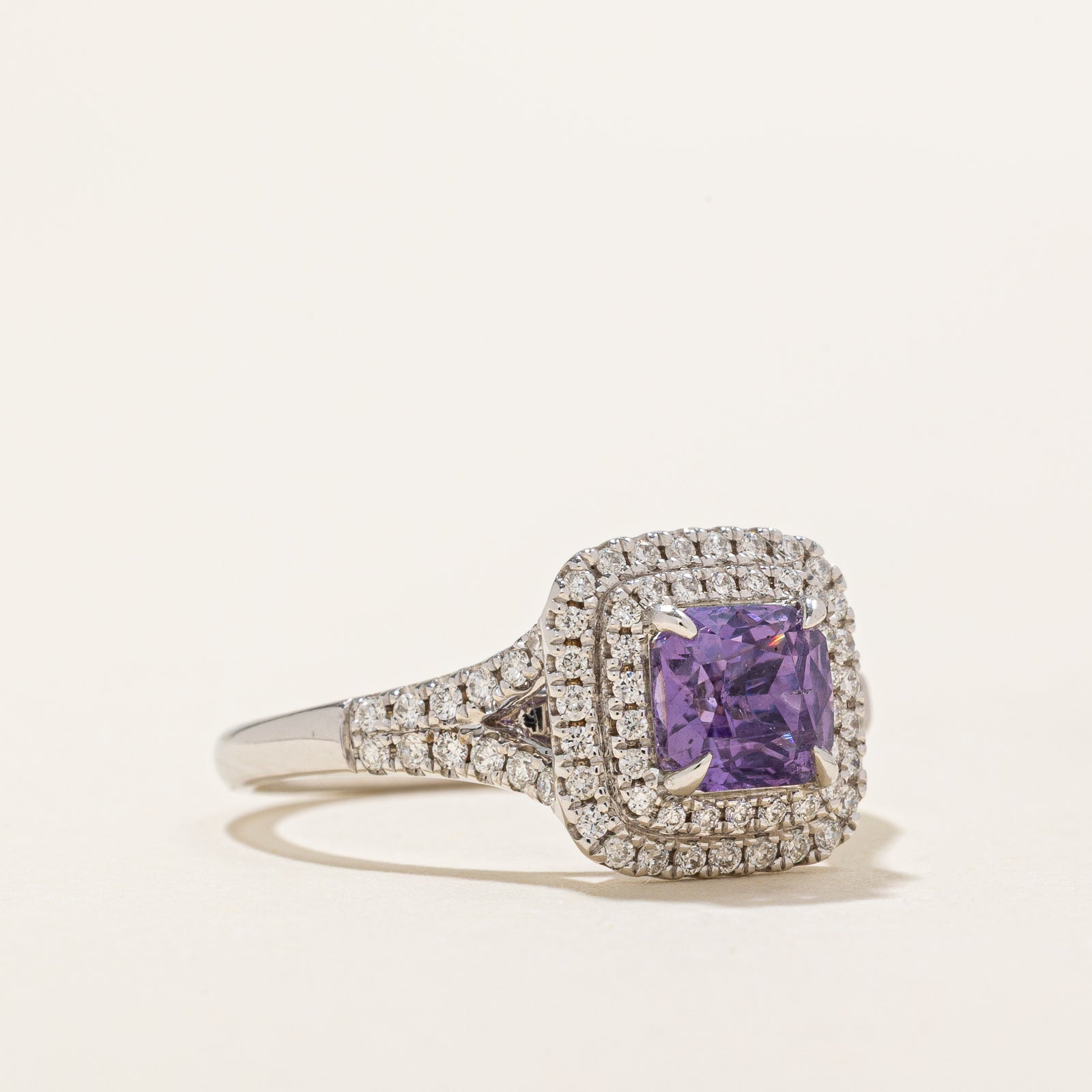 Natural Unheated Violet Sapphire & Diamond Halo Engagement Ring - 1.01ct Sapphire, 0.34ctw Diamonds, Size 6.25 - Perfect for Wedding, Proposal & Anniversary Gifts