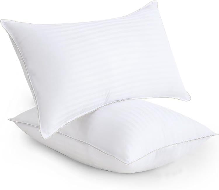 Queen Size Bed Pillows Set of 2 - Hotel Quality Down Alternative Microfiber Pillows for Back, Stomach & Side Sleepers - Machine Washable, Fluffy & Supportive (White) - Perfect for Home, Hotel or Guest Room Use