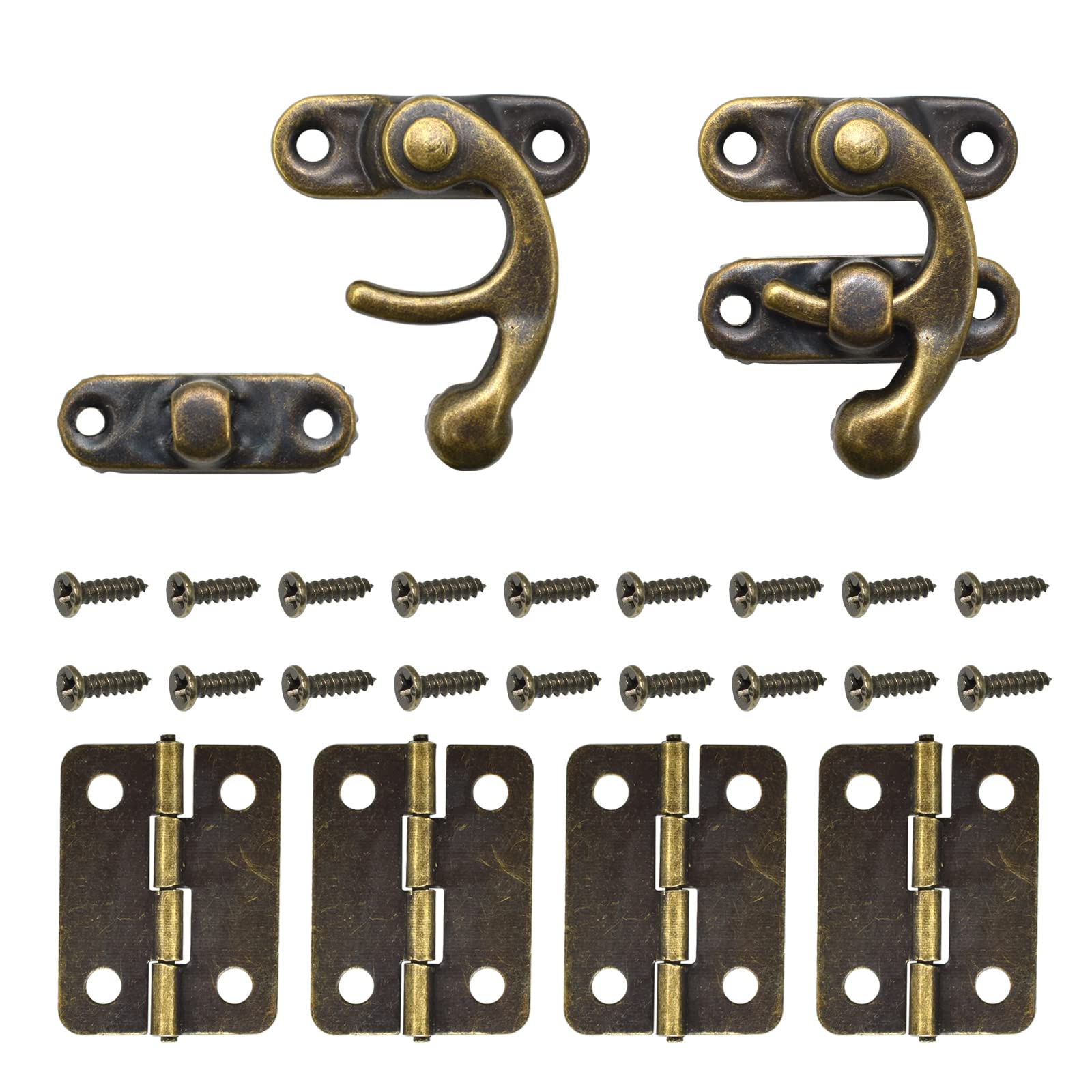40Pcs Antique Bronze Box Hinges & 20 Sets Right Latch Hook Hasp Kit with Screws - Decorative Hardware for DIY Jewelry Box, Wooden Cabinet, Small Chest - Perfect for Home Decor, Craft Projects, and Vintage Furniture Restoration