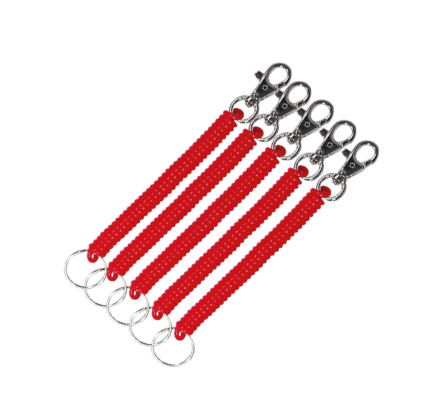 Lucky Line Mini Coil Trigger Snap with Key Ring - 5 Pack (Red) | Durable Keychain for Keys, Purses, Backpacks & Belts | Perfect for School, Travel, Casino & Party Favors | Stocking Stuffers Gift Idea (Model 4137005)