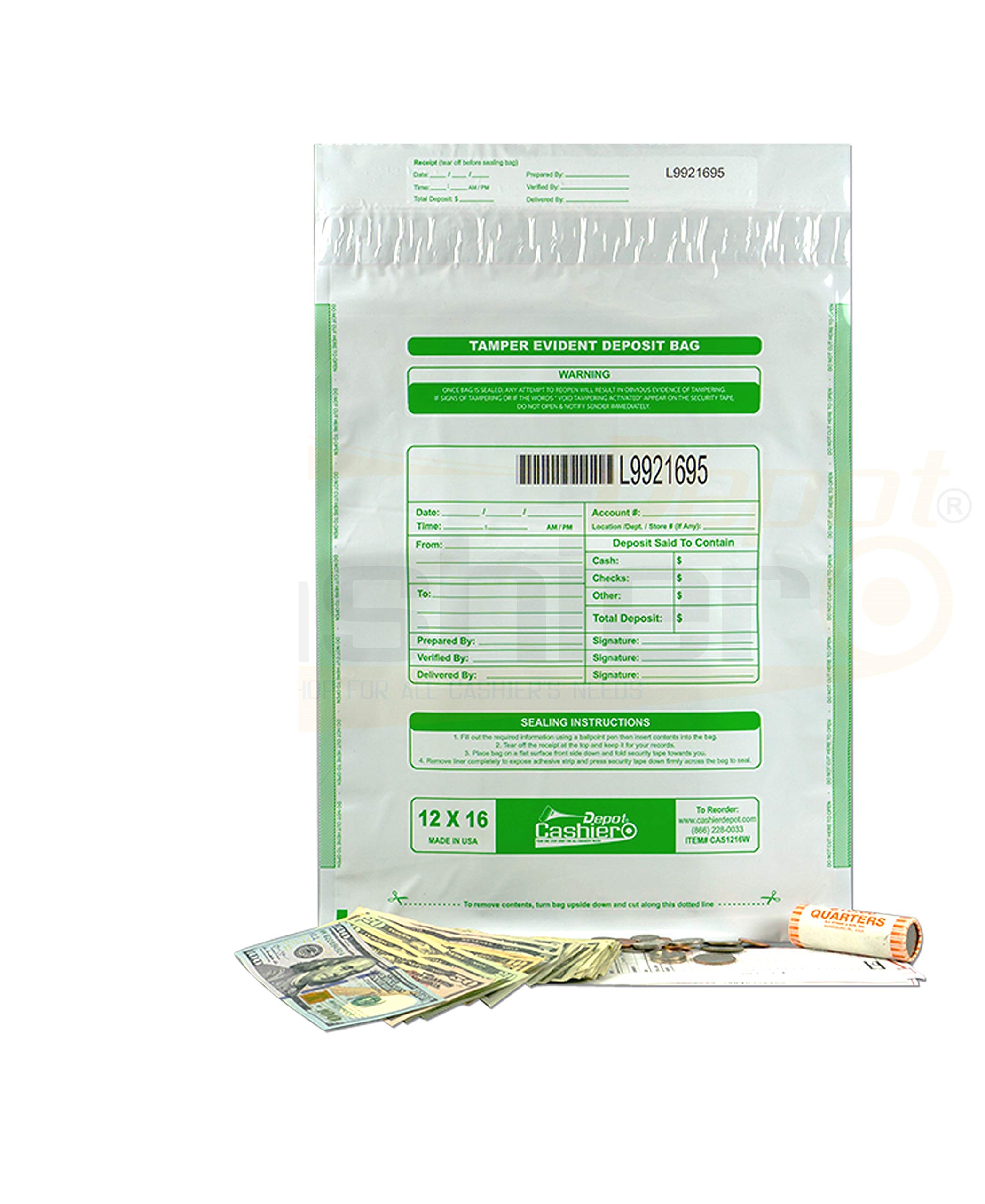 500 Tamper Evident Bank Deposit Bags 12x16 Inch - White Opaque Serialized Barcode Bags with Press & Seal Void Closure Tape - Secure Cash Handling for Banks, Retail Stores & Business Deposits (500 Count)