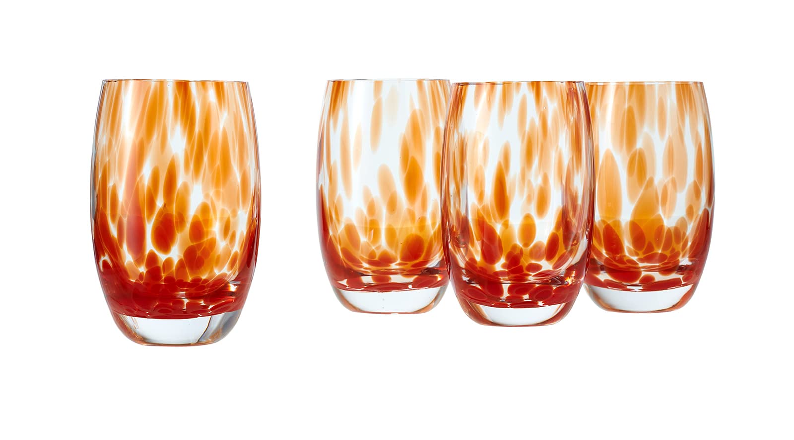 Blue Rose Polish Pottery Red Confetti Water Glass Set - 6-Piece Handmade Ceramic Drinking Glasses for Water, Juice & Cocktails - Elegant Tableware for Parties, Weddings & Home Decor