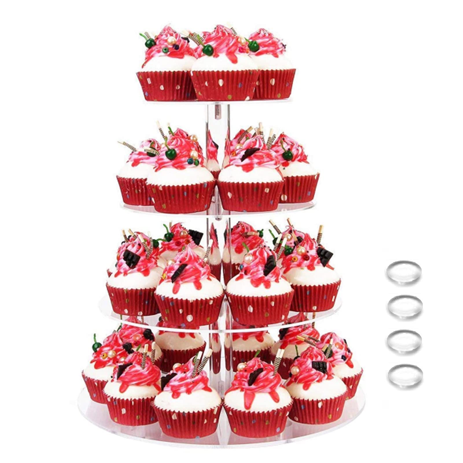 4-Tier Acrylic Cupcake Stand for Weddings, Birthdays & Afternoon Tea Parties - Round Tiered Cake Display Tower for Dessert Buffets and Party Decorations