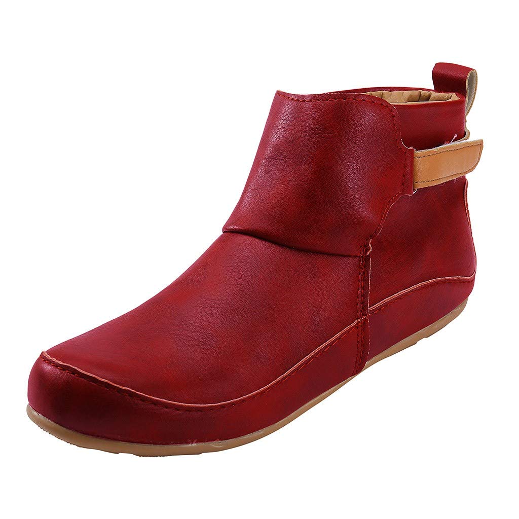 Vintage Waterproof Leather Women's Ankle Booties - Round Toe Flat Winter Boots for Women | Perfect for Office, Date Night & Cold Weather Outfits