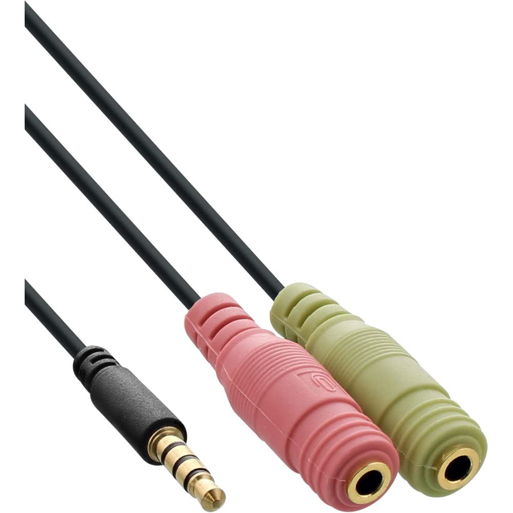 InLine® 99302J 3.5mm Male to Dual Female Headphone Splitter Cable - 4-Pin to 2X 3.5mm Jack Adapter, 1 Meter Black - Perfect for Sharing Audio on Gaming Headsets, DJ Equipment & Studio Monitors